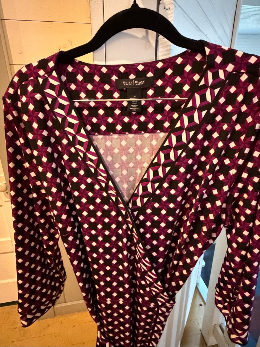 White House Black Market 14 Purple Geometric Wrap Dress